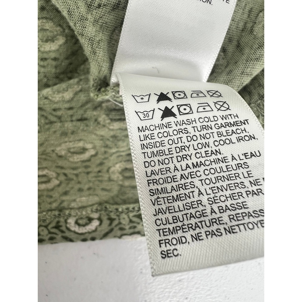 Lucky Brand Women Size M Green Printed Boho Flutter Sleeve Tassel Top - Picture 6 of 10